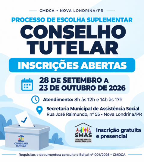 CONSELHO TUTELAR: INSCRIÇÕES PARA CANDIDATURAS ESTÃO ABERTAS EM NOVA LONDRINA