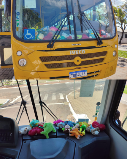 Bichinhos de pelúcia transformam transporte escolar em ambiente acolhedor e ajudam no bem-estar dos alunos em Nova Londrina