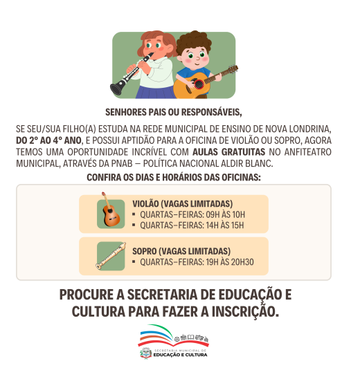 🎵 Inscrições Abertas para Oficinas de Violão e Sopro!