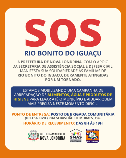 Nova Londrina se une por Rio Bonito do Iguaçu: campanha arrecada doações para famílias afetadas por tornado
